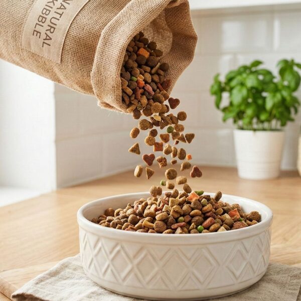 Close-up of high-quality all natural dog food kibble.